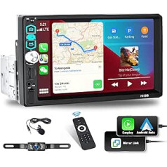 CAMECHO 1 DIN automašīnas radio Apple Carplay Android Car, CAMECHO 7 collu ekrāna radio automašīna ar Bluetooth GPS FM spoguļa saiti TF/USB/AUX ieeja SWC + AHD atpakaļgaitas kamera + mikrofons