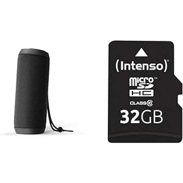 Energy Sistem Urban Box 2 Onyx portatīvais skaļrunis (10 W, TWS, Bluetooth 5.0, USB/microSD MP3 atskaņotājs, FM radio) un Intenso microSDHC 32 GB 10. klases atmiņas karte ar SD adapteri, melna