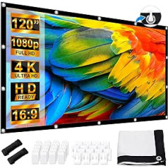 LEORFI Projector Screen 120 Inch 16: 9 HD, Portable Foldable Anti-Wrinkle Projection Screen 275 x 156 cm, Double-Sided Projection, Projector Screen for Camping and Home Cinema