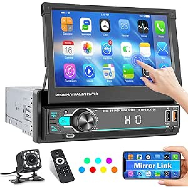 Hikity Car Radio 1DIN ar 7 collu mērogojamu ekrānu Auto audio stereo radio ar Bluetooth brīvroku komplektu FM radio AUX TF USB spoguļa saites atpakaļgaitas kameras stūres vadība