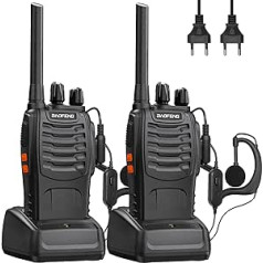 Baofeng Walkie Talkie PMR446 Two-Way Radio Professional 16 Channels Intercom 2 Pieces Rechargeable Transmitter and Receiver Set with Headphones and LED Light