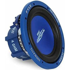 1 Pyle PLBW84 Blue Subwoofer Car 300 W RMS E 600 W Max 8 collas 20 cm 200 mm dziļš skaļrunis DVC dubultā spole 4 + 4 omi, 1 gabals