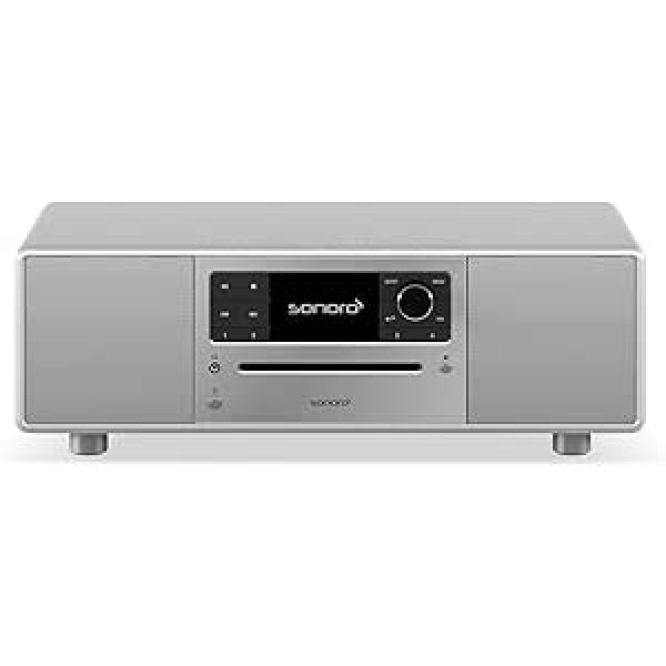 Kompaktiška sistema „sonoro Prestige“ su CD grotuvu, „Bluetooth“ ir interneto radiju (FM, „Wi-Fi“, „DAB Plus“, „Spotify“, „Amazon“, „Deezer“) Silver