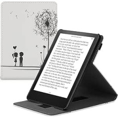 kwmobile aizsargvāciņš, kas saderīgs ar Amazon Kindle Paperwhite (11. paaudze — 2021. gads) - E-lasītājs futrālī ar siksnas statīvu - Dandelion Love Black White