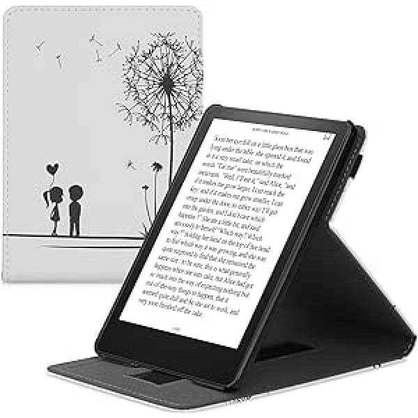 kwmobile aizsargvāciņš, kas saderīgs ar Amazon Kindle Paperwhite (11. paaudze — 2021. gads) - E-lasītājs futrālī ar siksnas statīvu - Dandelion Love Black White