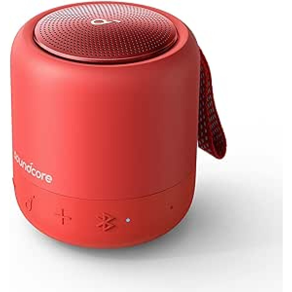 skaņas kodols Anker Mini 3 Bluetooth skaļrunis ar BassUp un PartyCast tehnoloģiju, USB-C, IPX7 ūdens aizsardzība, individuāls EQ (sarkans)