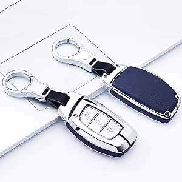 HIBEYO automašīnas atslēgu maciņš priekš Hyundai Smart Remote bezatslēgas ādas aizsargmaciņš priekš Hyundai Kona i10 i30 IX35 ioniq Tucson Santa Elantra Key Box Key Fob Sudraba zils