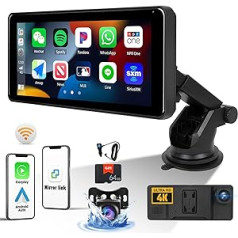 OiLiehu bezvadu Apple Carplay Android automašīnas stereo ar 4K Dash Cam priekšējo 6,86 collu skārienekrānu Carplay automašīnas radio Bluetooth atbalsta atpakaļgaitas kameru/Siri/AUX/FM/spoguļa saiti/balss vadību/DVR