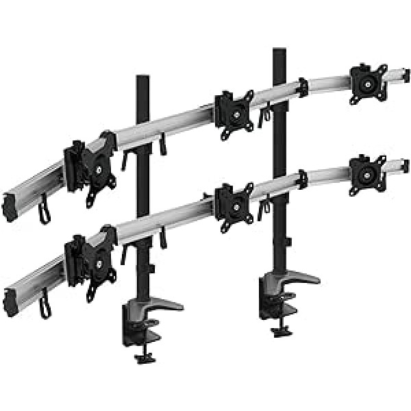 HFTEK 6-Fach monitors — Tischhalterung für 3+3 Bildschirme von 15–27 Zoll mit VESA 75/100 (MP260C-N)