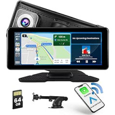 Hikity Wireless Carplay un Android automašīna, pārnēsājams automašīnas radio Bluetooth ar 4K Dash kameru, 6,9 collu IPS CarPlay displejs ar Siri/Bluetooth/GPS/Google/FM/AUX/Mirror Link/64G SD karti