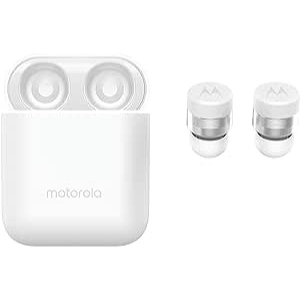 Motorola VerveBuds 110 Bluetooth in Ear Mini Headphones Portable uzlādes kaste un iebūvēts mikrofons 8,5 stundas IP54 ūdensizturīgs un mono vai dubultās austiņas saderīgas ar Alexa, Siri, Google Assistant White