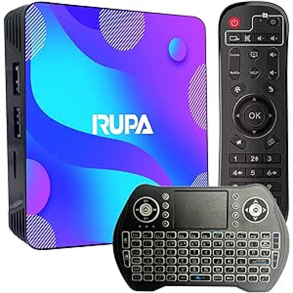 RUPA Android TV Box 11.0, 2023 gada 4K TV kaste 4 GB RAM 64 GB ROM RK3318 četrkodolu Cortex-A53 CPU atbalsts Cast Screen 2.4G/5G WiFi BT 4.0 USB 3.0 LAN 3D 4K HD viedtelevizora kaste