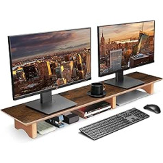 Aothia Large Wooden Monitor Stand for Computer Screens, Wooden Riser with Sustainable Cork Block Legs for Heavy Laptops/Computer/TV/PC, Perfect Shelf Organiser for Office/Home (Vintage, Large)