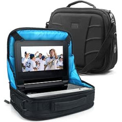 Tasche für tragbare, portable DVD-Player zum Befestigen am Autositz von USA Gear: Aufbewahrungstasche mit Zubehörfach zum einfachen Ambringen an der Kopfstütze des Vordersitzes im Auto, passend für Bildschirmgrößen von 7 Zoll bis 10 Zoll