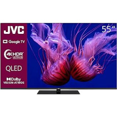 JVC Google TV 55 collu QLED televizors (4K UHD viedais televizors, HDR Dolby Vision, Dolby Atmos, trīskāršs uztvērējs) LT-55VGQ8255