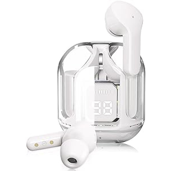 AURUM Bluetooth 5.3 ieliekamas ausīs ieliekamas bezvadu austiņas ar diviem mikrofoniem un mākslīgā intelekta zvanu, kompozīta audio draiveris HiFi stereo skaņai, trokšņus slāpējošas bezvadu austiņas, LED displejs (balts)