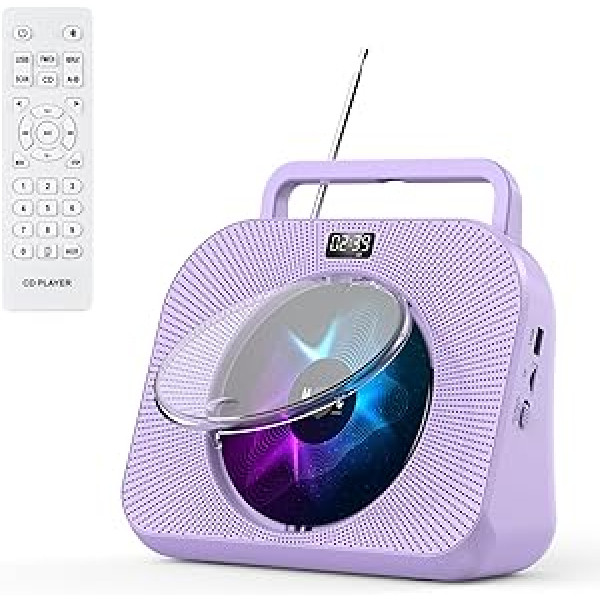 Gueray CD Player Children's Radio with CD Player Bluetooth CD Player with Speaker CD Player with Remote Control Support Alarm Clock Timer USB Playback AUX Playback TF Card Playback Purple