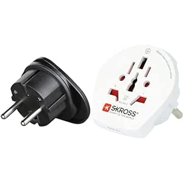 Hama ceļojumu spraudnis ārzemju ierīču pievienošanai vācu zemējuma kontaktligzdām Travel Adapter Black & SKROSS Country Adapter World to Europe: ceļojumu adapteris ceļošanai pa valstīm