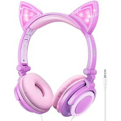 LOBKIN Kids Cat Ears LED gaismas vadu austiņas ar ierobežotu skaļumu 85dB dzirdes aizsardzību Jaukās austiņas meitenēm