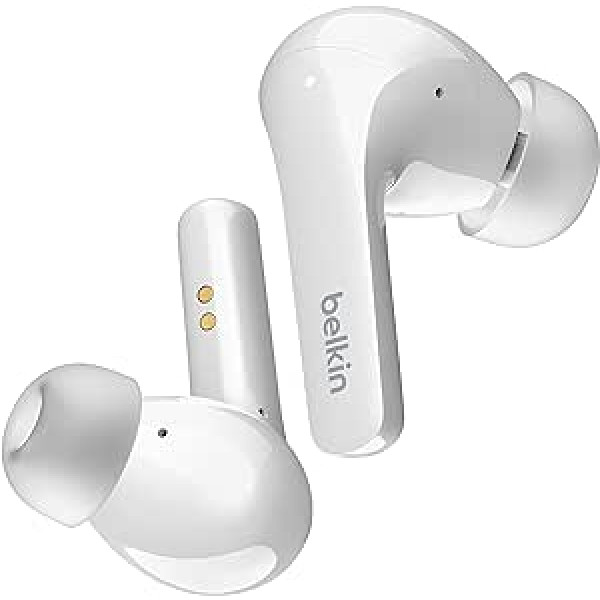 Belkin SOUNDFORM Flow True bezvadu trokšņu slāpējošās austiņas, bezvadu Bluetooth austiņas, sviedru un šļakatu necaurlaidīgas IPX5 31 stundu darbība iPhone, Galaxy, Pixel — balta