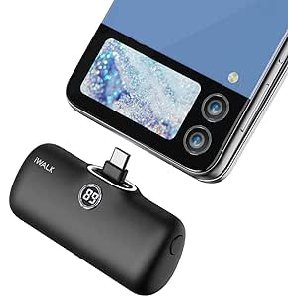 iWALK Powerbank USB C 4800 mAh, ātrās uzlādes pārnēsājamais lādētājs [2024. gada jauninājums], mini ārējais akumulators, kas ir savietojams ar Samsung Galaxy S24/S23/S22/S21/A54/A34, Huawei, Xiaomi un citiem UBS C mobilajiem tālruņiem