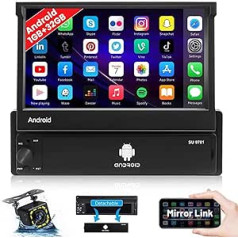 Hikity 1G 32G Android 13 automašīnas radio 1 Din ar navigācijas ekrāna ievelkamu displeju, 7 collu skārienekrāna automašīnas radio ar GPS Bluetooth brīvroku komplektu Dual USB AUX FM WiFi spoguļsaites atpakaļgaitas kamera