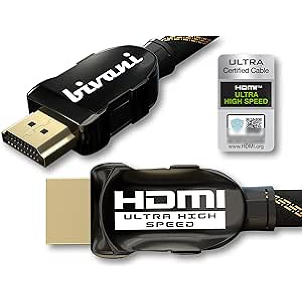 bivani sertificēts 8K HDMI 2.1a kabelis — 1 metrs 48 Gbps Premium īpaši ātrdarbīgs HDMI kabelis, sertificēts — HDR10+, liela ātruma Ethernet — PS5 un Xbox sērija X gatavs — neilona apvalks — Elite sērija — 1 milj.