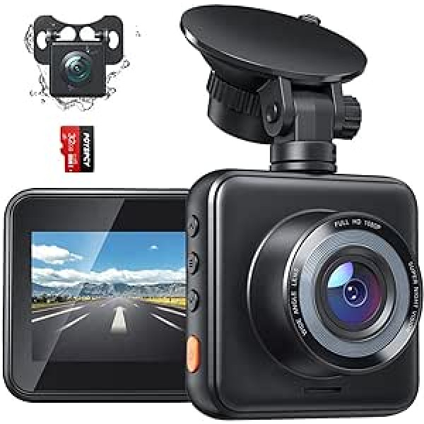 Bebinca Dashcam automašīnas priekšējā aizmugurējā automašīnas kamera FHD 1920 x 1080P ar WDR nakts redzamību, 170° platleņķis, G-sensors, parkošanās monitors, cilpas ierakstīšana, avārijas bloķēšana, kustības sensors, priekšējo luk