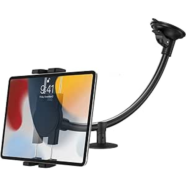 Tablet Holder Car Windscreen, woleyi Car Tablet Mobile Phone Holder with Gooseneck Long Arm Suction Cup for iPad Air Mini, Galaxy Tabs, iPhone 12 Pro Max More 4-11 Inch Mobile Phones and Tablets