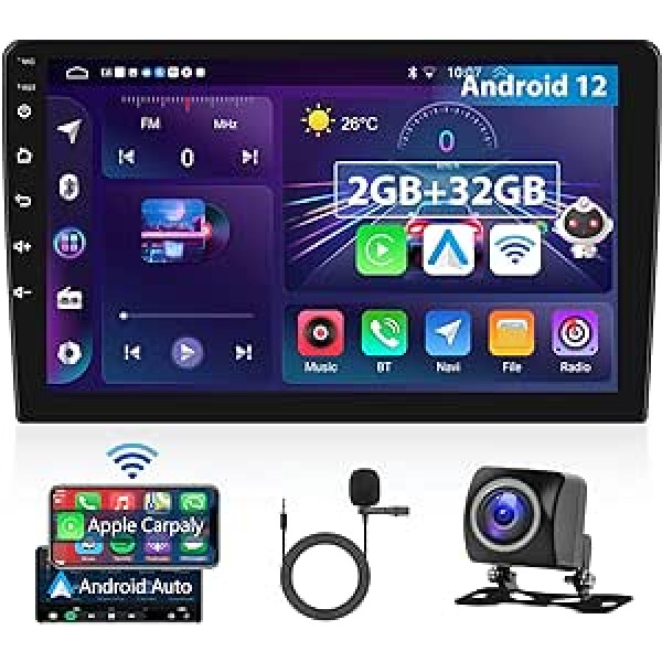 Automašīnas radionavigācija 9 collu Android bezvadu Carplay bezvadu Android automašīnas radio 2GB 32GB 2 DIN skārienekrāna automašīnas radio Bluetooth DSP HiFi FM RDS radio GPS navigācija WiFi atpakaļgaitas kamera Globālie laikapstākļi