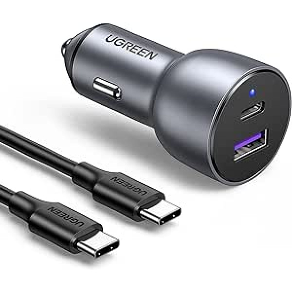 UGREEN USB C automašīnas lādētājs 52,5 W 30 W + 22,5 W cigarešu šķiltavas USB C automašīnas lādētājs USB C 12 V automašīnas lādētājs saderīgs ar iPhone 15, 15 Plus, 15 Pro, 15 Pro Max, 14 Pro, Pro Max, Galaxy S22, S21 utt. .