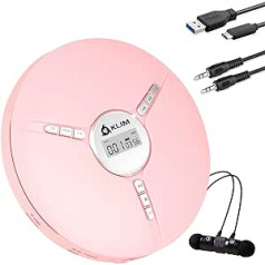 KLIM Discman Portable CD Player with Built-in Battery - Includes KLIM Fusion Headphones. Compact Mini CD Player, Compatible with CD-R, CD-RW and MP3. Discman CD Player - Pink