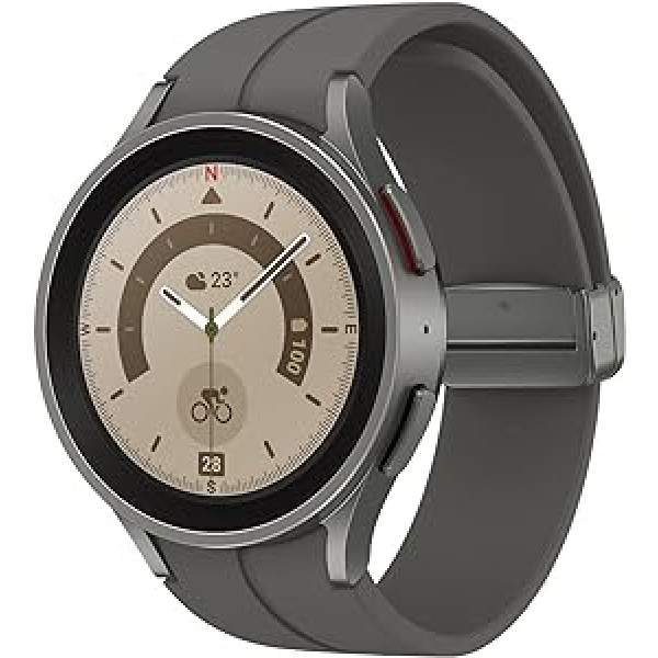 Samsung Galaxy Watch5 Pro viedpulkstenis, veselības funkcijas, fitnesa izsekotājs, izturības akumulators, Bluetooth, 45 mm, pelēks titāns + 36 mēnešu garantija [ekskluzīvi Amazon]