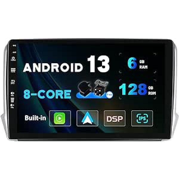 SXAUTO - 6G + 128G - Android 12 IPS automašīnas radio, kas paredzēts Peugeot 208/2008 (2012-2018) - Iebūvēts Carplay/Android Car/DSP - LED kamera + MIC - DAB stūres vadība Fast Boot 360-CAM WiFi - 2 DIN 10.1