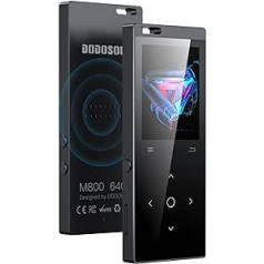 DODOSOUL MP3 atskaņotājs Bluetooth 5.2, 64GB MP3 atskaņotājs ar austiņām, FM radio, balss ierakstītājs, mini dizains, HiFi skaņa, e-grāmatu lasītājs, fotoalbums, ideāli piemērots sportam