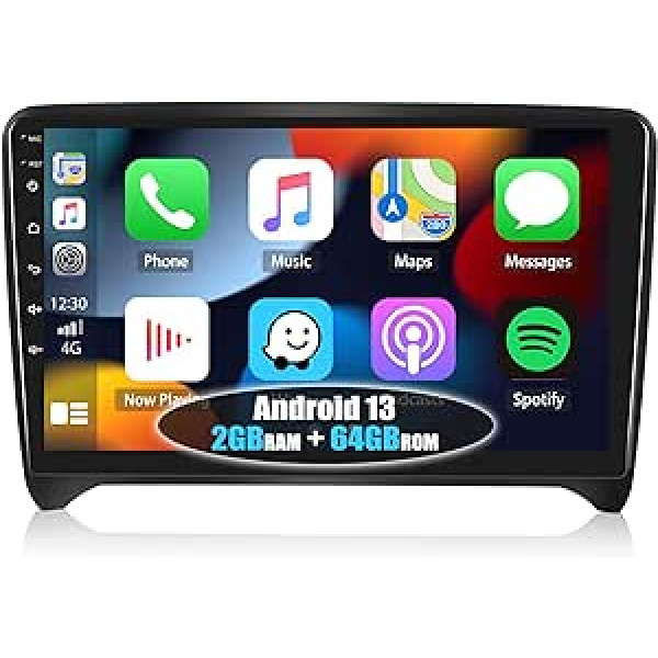 CAMECHO 2GB + 64GB Android 13 auto radio priekš Audi TT 2006-2012 ar CarPlay Android Car HiFi 9 collu 1080P HD skārienekrānu ar GPS WiFi Bluetooth/FM/RDS/EQ+AHD atpakaļgaitas kameru