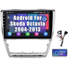 Podofo Android Car Radio Sat Nav Skoda Octavia 2004-2013, 10 collu skārienekrāns GPS WiFi Bluetooth FM RDS radio HD ekrāns Mirror Link USB automašīnas stereo atskaņotājs priekš Skoda + Canbus (sudraba)