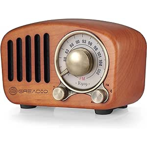 Vintage Radio retro Bluetooth skaļrunis Greadio Cherry Wood FM radio ar vecmodīgu klasisko stilu, spēcīgu basu pastiprinājumu, skaļu skaļumu, Bluetooth 5.0 savienojumu, TF kartes slotu un MP3 atskaņotāju