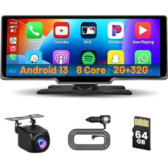 [Android OS 2 GB + 32 GB] Hikity bezvadu Apple Carplay un bezvadu Android Car 10,3 collu HD skārienekrāna pārnēsājams automašīnas radio GPS navigators ar FM Bluetooth WiFi TF AUX atpakaļgaitas kameru visām automašīnām