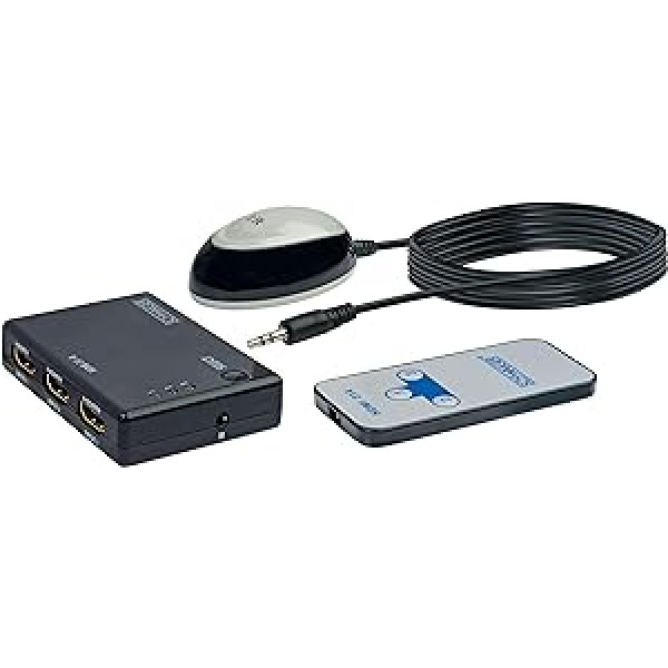 SCHWAIGER -HDM31A 531- HDMI-Umschalter mit IR Empfänger/Verteiler/ 3 IN > 1 Out/ 3X HDMI-Buchse > 1x HDMI-Stecker/automatisch/ 1,2 m/schwarz