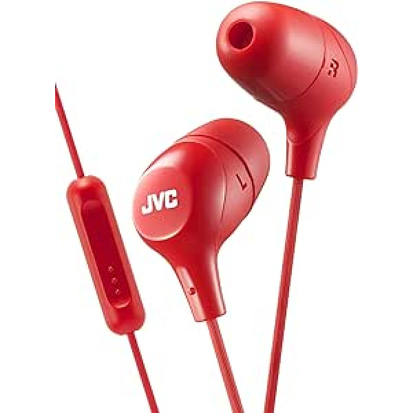 JVC HA-FX38MR ausīs, stereo, vadu sarkans — austiņas (sarkanas, stereofoniskas, ieliekamas ausī, vadu, vaļīga poga, 200 mW)