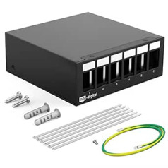 HB-DIGITAL 6-portu plākstera paneļa korpuss Keystone moduļiem: RJ45 ligzda, RJ11 ligzda, IEC vīrišķais/sieviete, F savienotājs, USB-C USB-A BF/AF, HDMI, polu termināla vītnes ligzda BNZ, RCA savienotājs | Melns