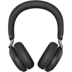 Jabra Evolve2 75 bezvadu datora austiņas ar 8 mikrofonu tehnoloģiju — dubultas putu stereoaustiņas ar uzlabotu aktīvo trokšņu slāpēšanu, USB A Bluetooth adapteri un UC savietojamību — melns