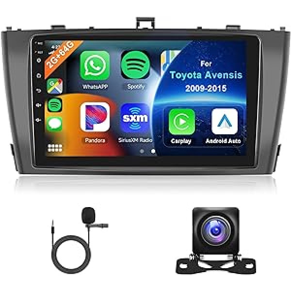 Hodozzy 2G 64G Android Car Radio priekš Toyota Avensis 2009-2015 Radio Carplay Android Car 9 collu skārienekrāns ar navigāciju WiFi Bluetooth HiFi FM RDS Radio 2 DIN ekrāns priekš Avensis, USB atpakaļgaita