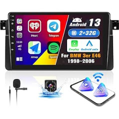 OiLiehu 2G+32G Android 13 Radio 2 Din Wireless Carplay Android Auto für BMW 3er E46 1998–2006 Autoradio Mit Bildschirm 9 Zoll Unterstützung Ekvalaizers/Bluetooth/FM RDS/WiFi/GPS/Rückfahrkamera