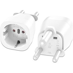 Adapteris Dienvidāfrika, JEXPOWER 2 Pack Travel Adapter Dienvidāfrika, Dienvidāfrika Barošanas adapteris, Dienvidāfrikas adapteris, Travel Adapter Type M Dienvidāfrikai, Mozambikai, Butānai, Namībijai, Botsvānai White