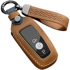 ontto Automašīnas atslēgas korpusa atslēgas vāciņš der Ford Fusion Mustang Explorer F150 Edge Mondeo Mk5 Focus Mk4 2019 2020 2021 Tālvadības pults Key Fob Ādas atslēgu korpusa piederumi brūns