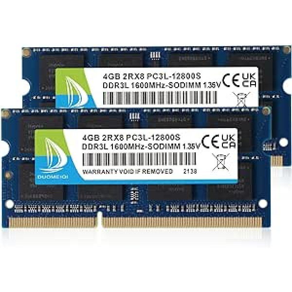 8 GB (2 x 4 GB) DDR3 RAM 1600 MHz PC3L-12800S SODIMM DDR3/DDR3L 1,35 V/1,5 V bez ECC 204 kontaktu atmiņas jaunināšanas moduļa klēpjdatora piezīmjdatora atmiņas komplekts, zils