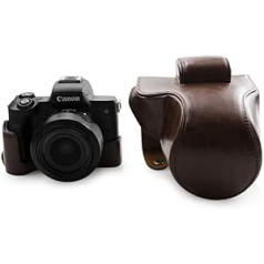 Canon EOS M50, Kinokoo Voller Fall für Canon EOS M50 un 15–45 mm objektīvs, PU Ledertasche Schutzhülle (Kaffee)