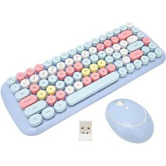 Ciciglow bezvadu tastatūras un peles kombinācija, retro rakstāmmašīnas dizains, krāsaina rakstāmmašīnas tastatūra ar apaļu pogu, 2,4 G USB viegla, klusa Kawaii tastatūra